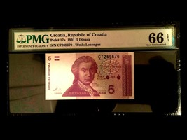Croatia 5 Dinara 1991 Banknote World Paper Money UNC Currency - PMG Cert... - $65.00