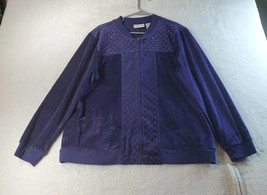 Alfred Dunner Jacket Women Size 14 Purple Cotton Quilted Rhinestones Full Zipper - £15.26 GBP