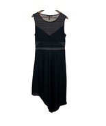 BCBG MAXAZRIA Dress Large Black Beige Mesh Stripe Leona Asymmetrical Mid... - £35.16 GBP