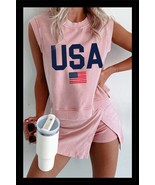 Light Pink USA Flag Graphic Tank Top and Skort Short Set NEW - €31,00 EUR