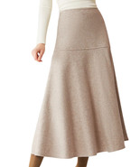 OGL Warm Cozy CashSoft Wool-like Flared Maxi Skirt Oatmeal Size Small - $39.99