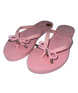 Kate Spade NY Flip Flops Pink Bow Gold Logo Charm Thong Sandals Nova Lig... - $47.18