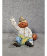 Vintage Halloween Waving Scarecrow Pumpkin Ceramic Candle Holder 5.5&quot; - £11.97 GBP