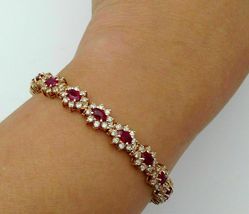 Classic 15ct Ruby &amp; Diamond Tennis 7.25&quot; Bracelet in 18k Yellow Gold Over  - £124.14 GBP