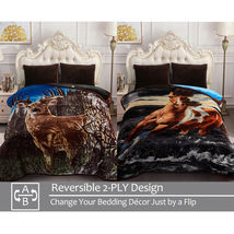 Deer &amp; Horse Fleece Mink Thick Blanket 2 Ply Warm Bed Queen Blankets - £73.92 GBP