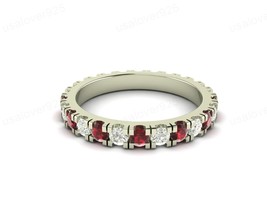 Mozambique Red Garnet Stone Full Eternity 925 Silver Eternity Women Band Ring - £44.29 GBP