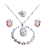 Anyco Jewelry Set 4Pcs Champagne Halo Style Zircon 925 Silver Floral - €55,34 EUR