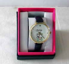 NIB NO BO No Boundaries Unicorn Watch Womens Gold Tone Black Faux Leather Band - £11.95 GBP