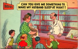 1954 Comic Cartoon Postcard Pharmacy Drugs Give My Husband Something to Sleep - £9.80 GBP