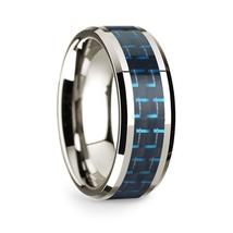 14k White Gold Wedding Ring with Black and Dark Blue Carbon Fiber Inlay - 8 mm - $1,919.99