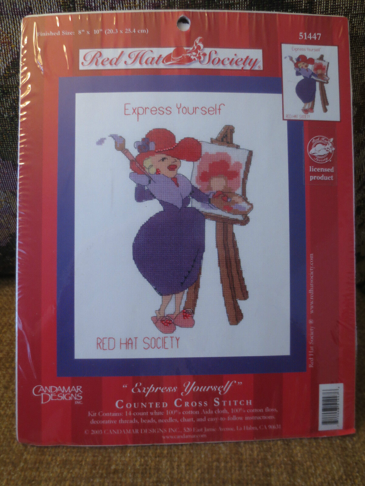 Candamar Red Hat Society EXPRESS YOURSELF Counted Cross Stitch SEALED Kit #51447 - £4.70 GBP