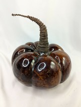 Pier 1 Ceramic Pumpkin Brown Gourd 8 Inch Wire Stem - £38.53 GBP