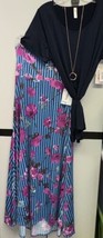 NWT LULAROE Large Blue Floral Slinky Maxi Skirt &amp; 2XL Navy Blue Classic Tee - £68.55 GBP