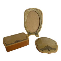 Bakelite Celluloid Vanity Dresser Set box photo frame jar top harvest go... - £35.04 GBP
