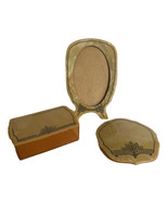 Bakelite Celluloid Vanity Dresser Set box photo frame jar top harvest go... - $44.55