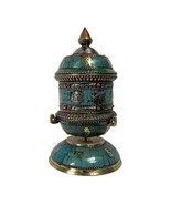 Antique Tibetan Buddhist Brass Inlay Turquoise Prayer Wheel 10&quot; H  - $4,007.78 MXN