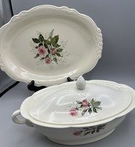 Homer Laughlin China Roses Plate 11.5x8.75&quot; Covered Dish 9.5x6x3&quot; #052N18 USA - £11.04 GBP