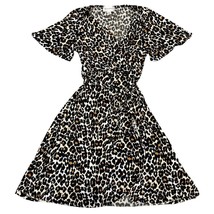 Donna Morgan Wrap Dress Size 8 Medium Animal Print Black White Brown Polyester - £14.37 GBP