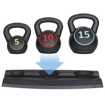 3-Piece Kettlebell Set With Storage Rack Exercise Fitness Concrete Weights - £51.58 GBP