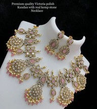 Indien Bollywood Style Plaqué Or Zircone Kundan Collier Ras Rose Ensembl... - $189.99