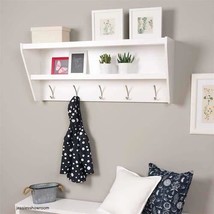 Floating Coat Rack White Hall Mudroom Entryway Organize No Clutter 5 Peg... - £48.51 GBP