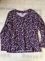T by Talbots Tee Large Pink Floral V Neck Long Sleeve tee - £20.44 GBP