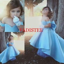 Satin flower girls dress for wedding with long train first holy communion pageant party thumb200