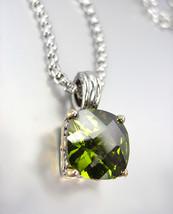 Designer Style Silver Gold BALINESE Olive Green CZ Crystal Pendant Necklace - $29.99