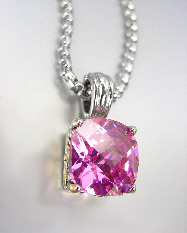 Designer Style Silver Gold BALINESE Pink Rose CZ Crystal Pendant Necklace