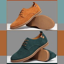 Men's Genuine Suede Solid Leather Lace Up Flat Sole Waterproof Oxford Shoes image 3