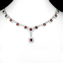 Gold Plated 925 Silver 27 CT Cushion Cut Simulated Red Garnet Necklace - £194.66 GBP