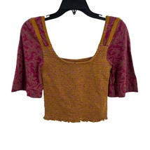 Free People Marigold Smocked Crop Top Golden Combo XS New - $47.33