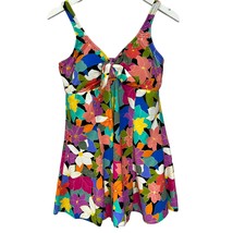 Swim Solutions Bow Front Tummy Control One Piece Swimdress Black Floral Size 16 - £59.16 GBP