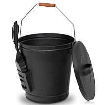 Black Metal Fireplace Ash Bucket With Shovel Lid Cover Fire Pits Stove S... - $62.69