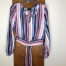 A. Byer Women&#39;s Top Size Small Front Keyhole Striped Shirt Tie Back Wais... - $11.84