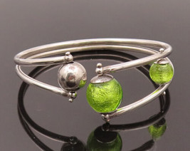 925  Silver - Vintage Spinning Art Glass Bead Flexible Cuff Bracelet - BT9902 - $70.00