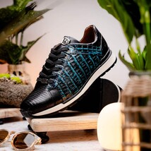 Men's Shoes genuine crocodile and lizard fashion sneaker Portici Navy / Black image 7