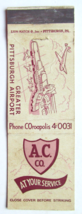 A.C. Co. - Greater Pittsburgh Airport 20 Strike Matchbook Cover Matchcover PA - £1.37 GBP
