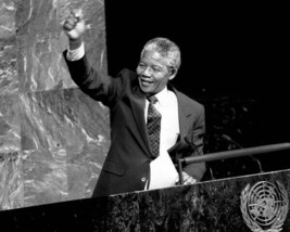 Nelson Mandela smiles as he gestures with his hand in the air 8x10 inch photo - £8.67 GBP