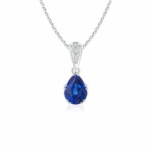 Authenticity Guarantee 
Vintage Style Pear Sapphire Drop Pendant with Diamond... - £1,096.66 GBP