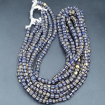 Lot 2 brins ANCIENNES PERLES DE VERRE AFRICAINES rayures bleues blanches... - $32.63