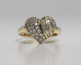 2.5CT Baguette &amp; Round Cut VVS1 Diamond Heart Shaped Ring 14k Yellow Gold Over  - £82.20 GBP