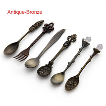 6pcs Vintage Spoons Fork Mini Royal Style Carved Kitchen Tool Teaspoon 1set - $19.09