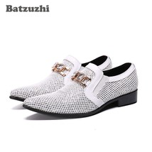 Batzuzhi Pointed Toe Blink White Wedding Shoes Men Fashion Men Dress Shoes Leath - £145.23 GBP