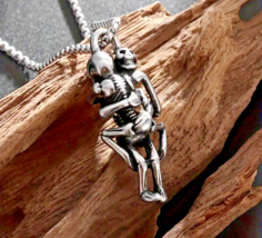 Eternal Love Jewelry Vintage Silver Sexy Skeleton Couple Pendant Necklace - £6.26 GBP