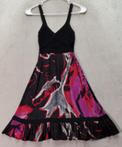 bebe Fit &amp; Flare Dress Womens Size XS Black Multi Silk Pleated Sleeveless V Neck - £18.08 GBP