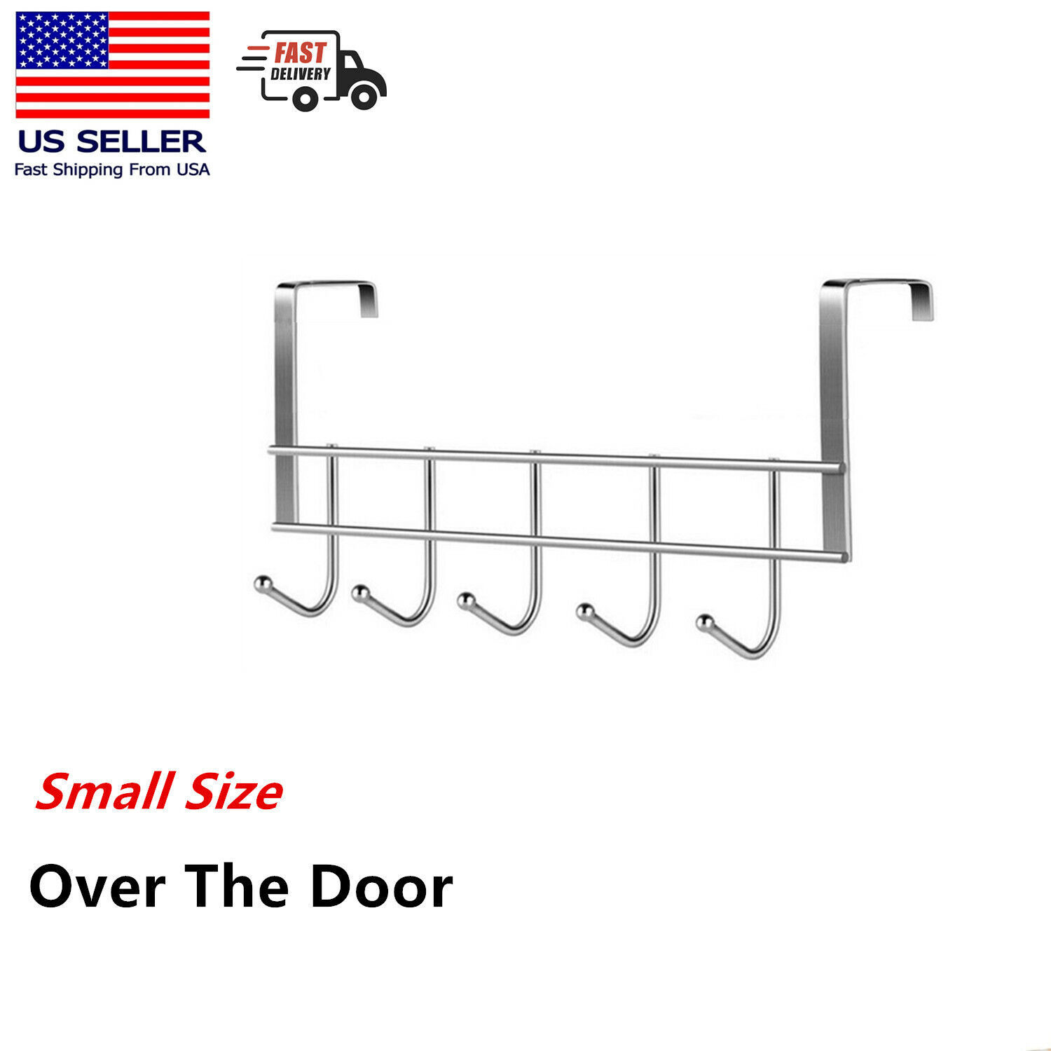 Small Over Door Coat Hook Hanger Rack Chrome For Bedroom,Hats, Clothes 5... - $7.91