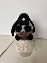 Glass Jar With Plush Black Bunny Rabbit Topper - £21.57 GBP