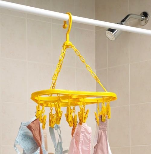 Clothes Drying Rack Laundry Hanger Air Dryer Bathroom Shower Rod Clips NEW - $20.78