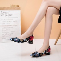 EGONERY Wedding Shoes Fashion Floral Prin Party Pumps 3cm Low Heels Pointed Toe  - £56.23 GBP